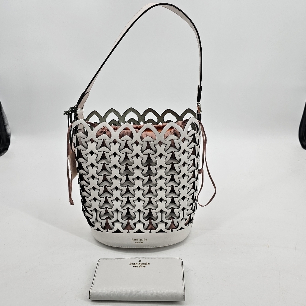 Kate Spade New York Dolly Perforated Leather Spade Bucket Bag White Bund…